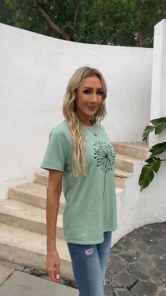 24SS/SPIKEY T-SHIRT/DANDELION/ポップコーン/ Women Dandelion Print T-Shirts 2024 Womens Summer T-Shirts